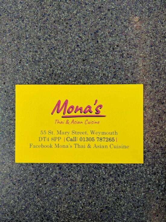 Menu at Mona's Thai and Asian Cuisines restaurant, Weymouth