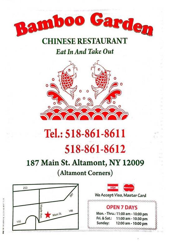 Menu at Bamboo Garden restaurant, Altamont