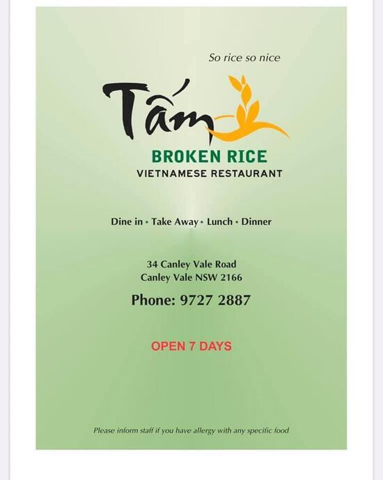 Menu at Tam Broken Rice Vietnamese Restaurant, Canley Vale