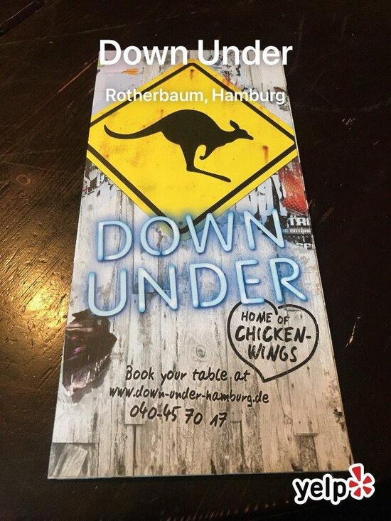 Menu at Bar Down Under, Hamburg