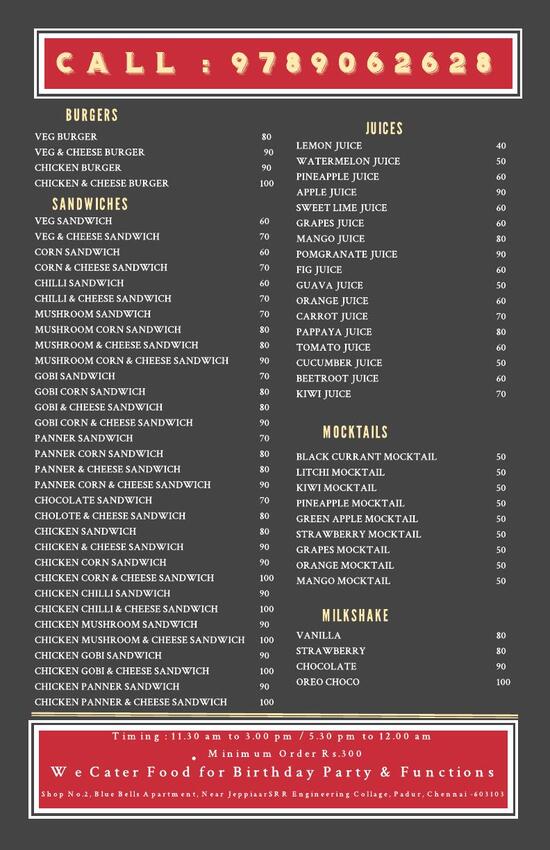 Menu at Noodle Time, Padur