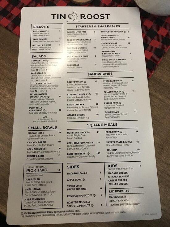 Menu at Tin Roost pub & bar, North Liberty