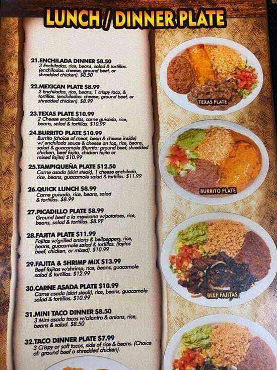 Menu at Millies Mexican Restaurant, Dilley