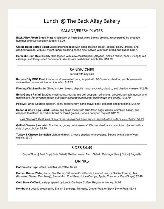 Menu at Back Alley Bakery, Hastings