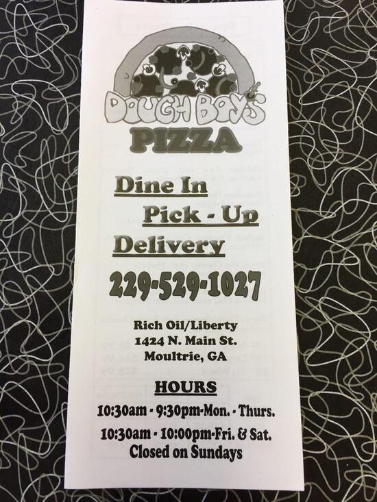 Menu at Dough Boy's pizzeria, Moultrie