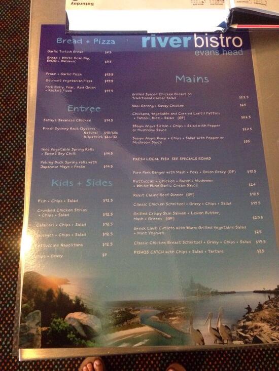 Menu at River Bistro restaurant, Evans Head