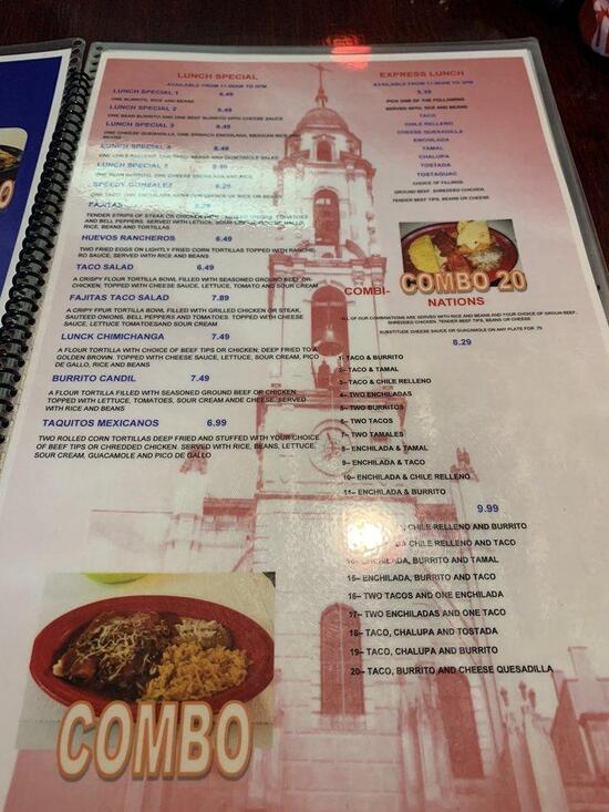 Menu at Candiles Mexican Restaurant, Augusta