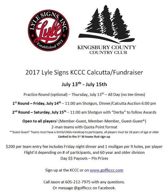 Menu at Kingsbury County Country Club, De Smet