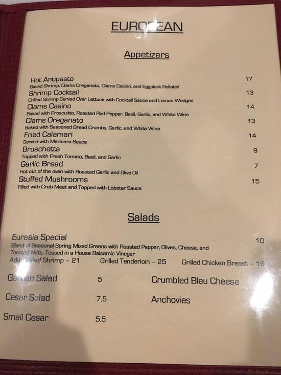 Menu at Eurasia Restaurant, Naples