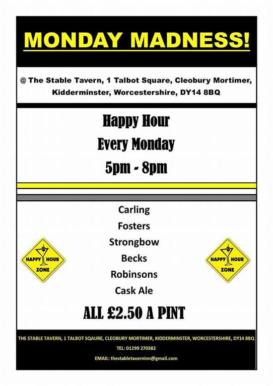 Menu at The Stable Tavern pub & bar, Cleobury Mortimer