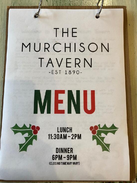Menu at The Murchison Tavern restaurant, Geraldton
