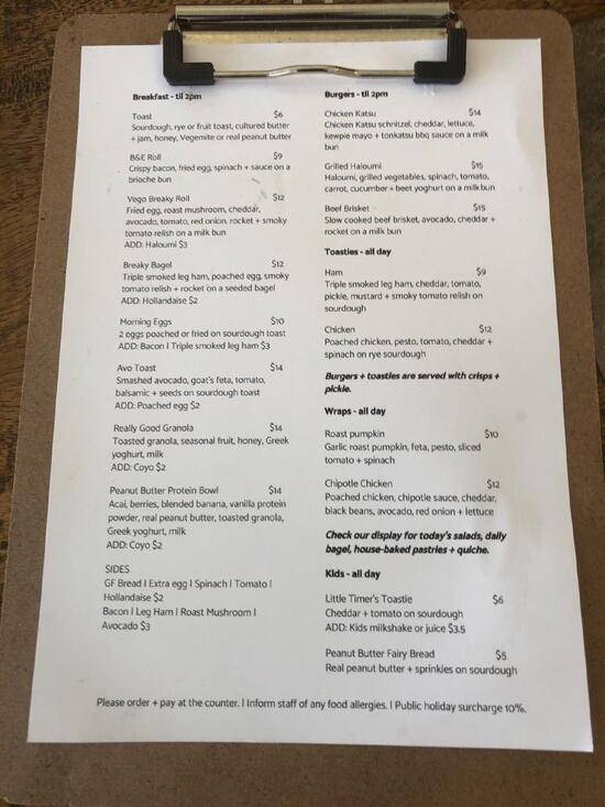 Carta del café Good Time Charlie's, Nambucca Heads