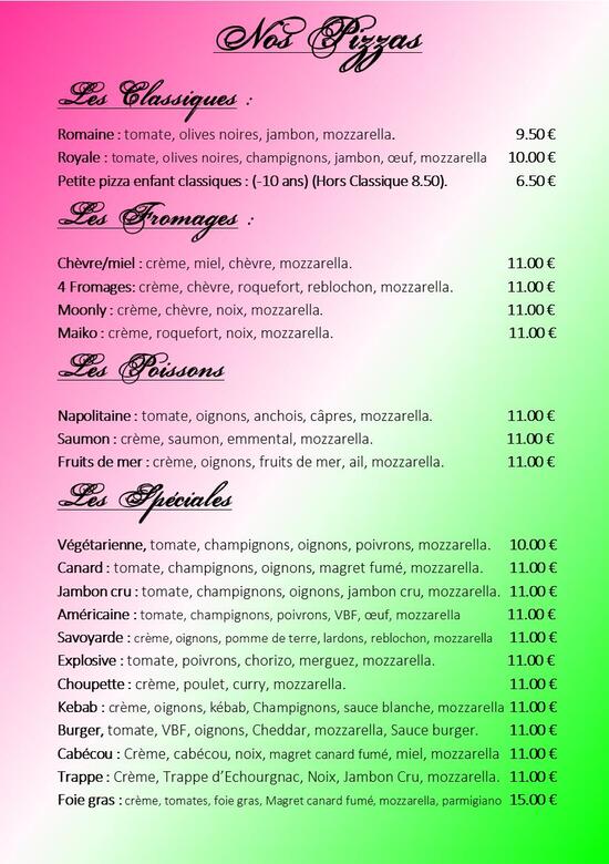 Menu Au Moon Box Pizzas Saint Astier Pizzeria Saint Astier