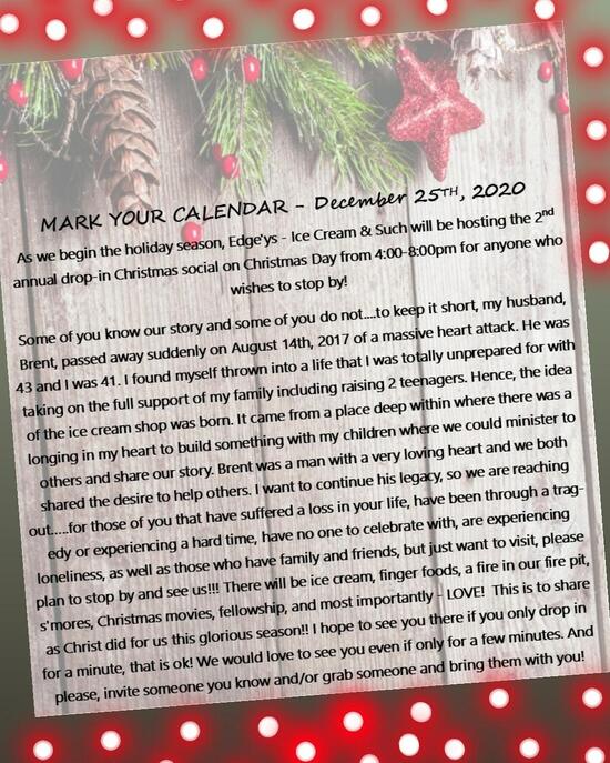 Menu at Edge'ys Ice Cream & Such cafe, Monticello