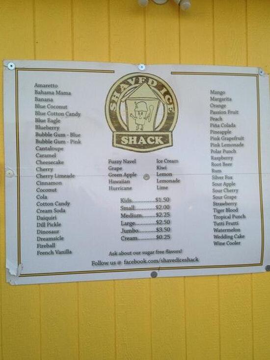 Menu at Shaved Ice Shack, Abilene