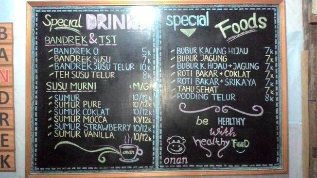 Carta Del Café Onan Bandrek And Susu Murni Medan