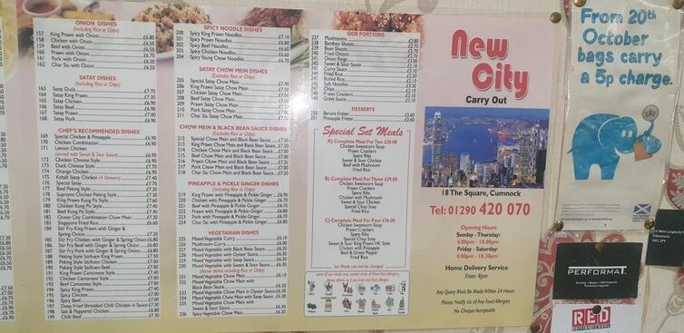 new city chinese cumnock menu