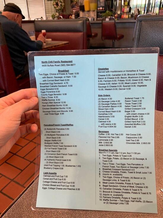 Menu at North Chili Family Restaurant, North Chili