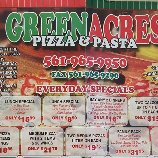 Menu at Greenacres Pizza pizzeria, Greenacres