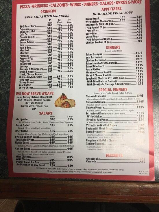 Menu at Big Cheese pizzeria, Middletown