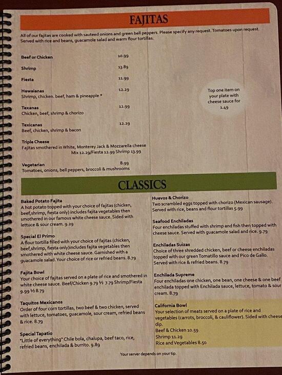Menu at Las Lomas Restaurante Mexicano, Dyersburg