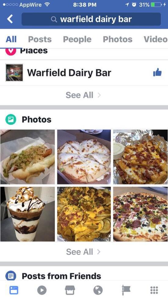 Menu at Warfield Dairy Bar, Warfield