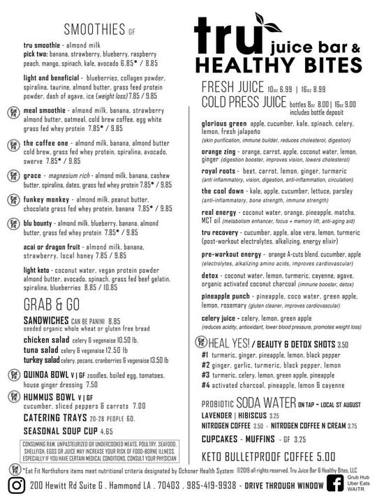Menu at Tru Cafe, Hammond
