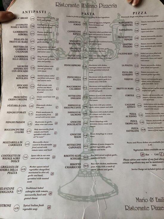 Menu at La Piazza Antica pizzeria, York