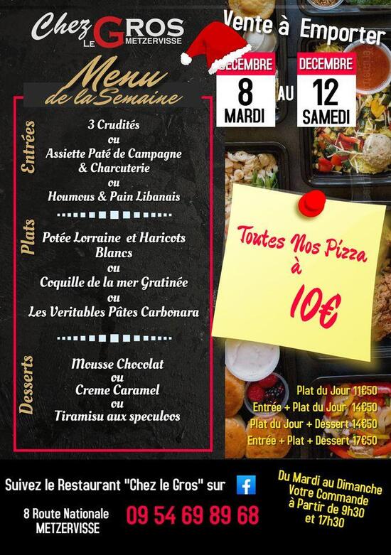 Menu au Chez le Gros restaurant, Metzervisse