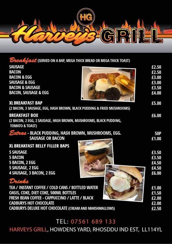 Menu at Harvey’s Grill, Howdens Yard, Rhosddu Ind Est restaurant, Wrexham