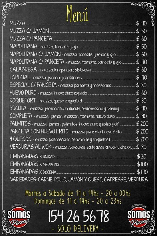 Menu at Somos Pizzas, San Carlos de Bariloche