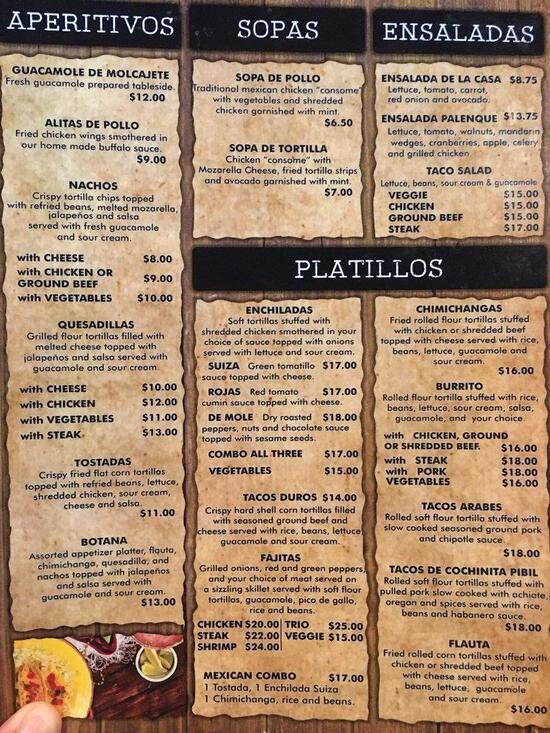 Menu at El Charro restaurant, Lincoln, Paper Mill Dr