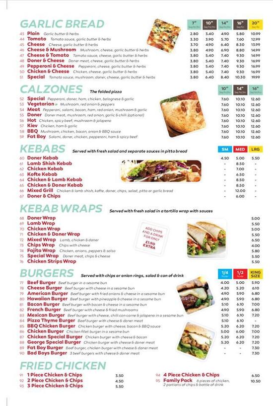 Menu at Pizza Thyme pizzeria, Selby