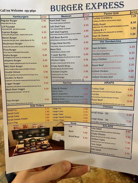 Menu at Burger Express restaurant, Libby