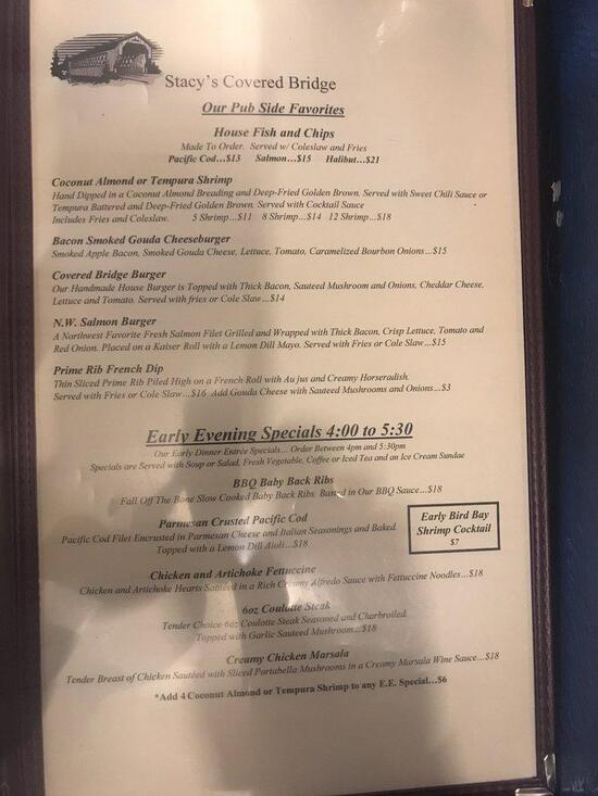 Menu at Stacy's Covered Bridge Restaurant, Cottage Grove