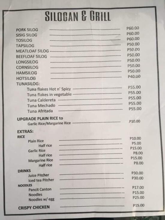 Menu At Silogan Restaurant Mandaue City