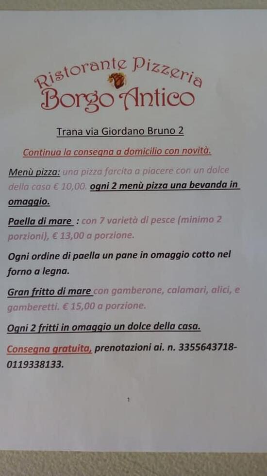 Menu Da Ristorante Pizzeria Borgo Antico Trana