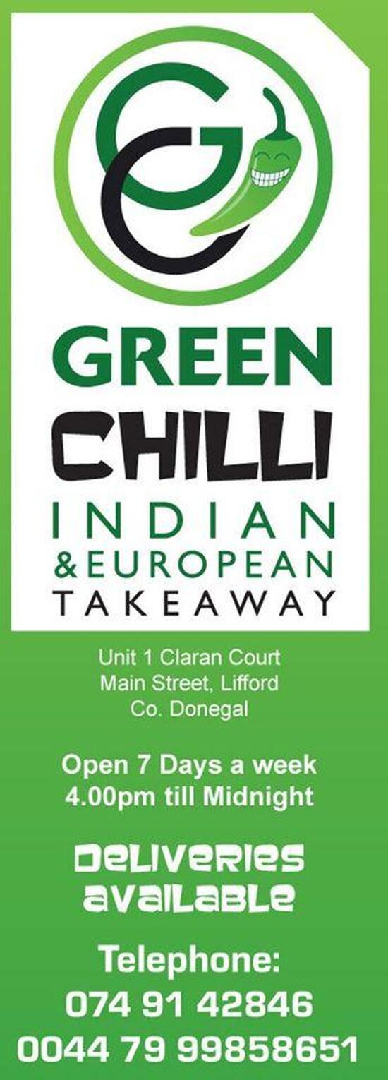 Carta del restaurante Green Chilli Indian & European Takeaway, Lifford