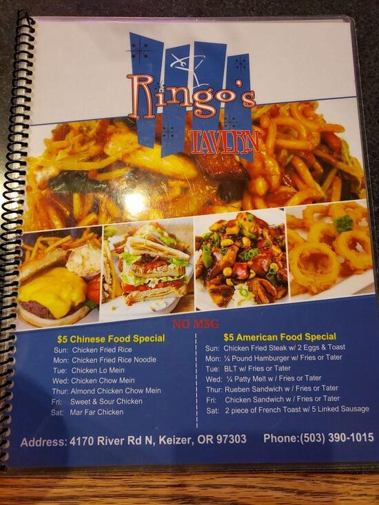 Menu at Ringo's Tavern pub & bar, Keizer