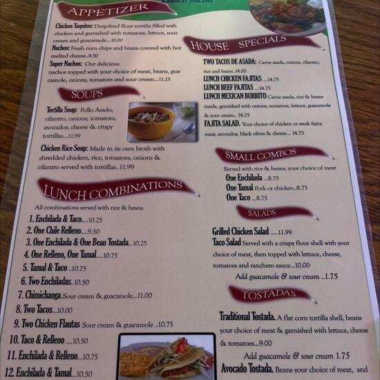 Menu at Mexican House restaurant, Meeker