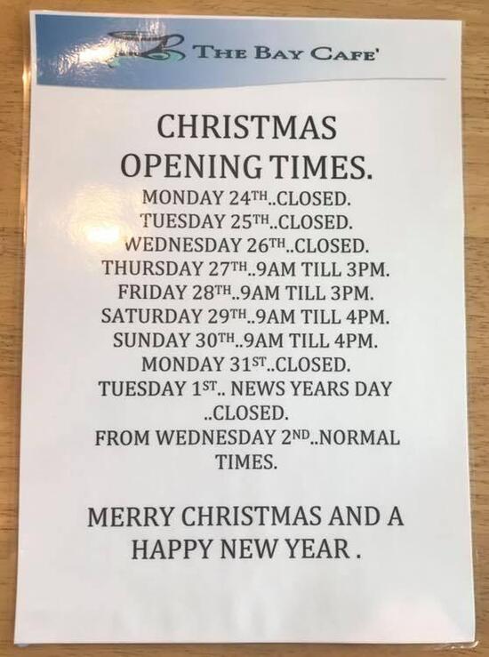 Menu at The Bay Café Seafood restaurant, Canvey Island