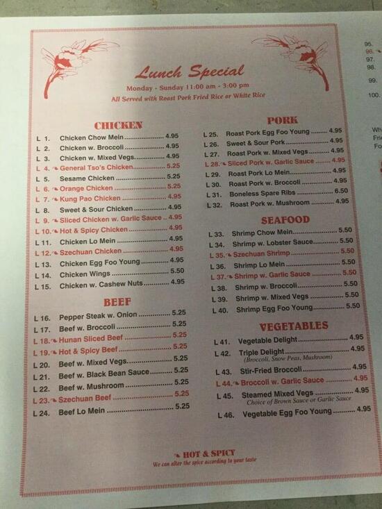 Menu at New Wah Garden restaurant, Jay