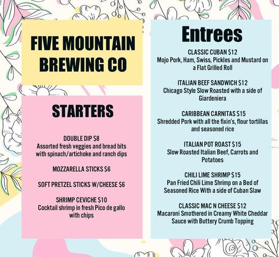 Menu at Five Mountain Brewing Co pub & bar, Shickshinny, 22 N Main St