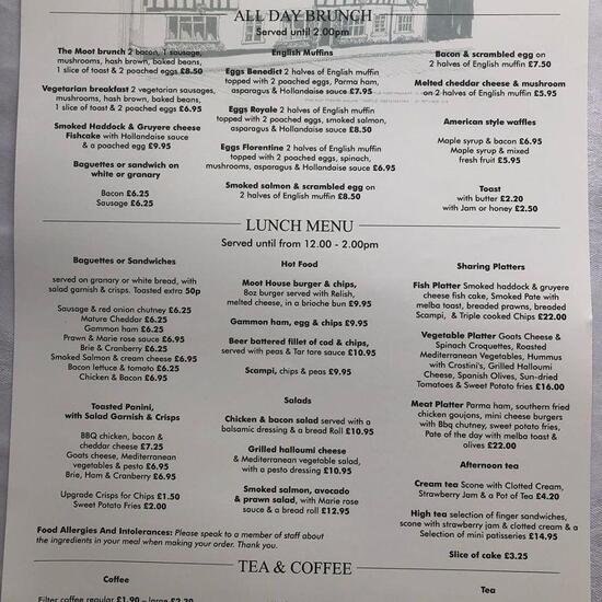 Menu at The Old Moot House Tea Rooms & Bistro restaurant, Castle Hedingham