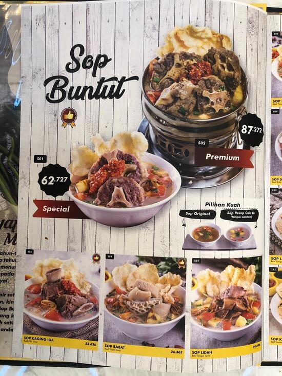 Carta Del Restaurante Chop Buntut Cak Yo Grand Batam Mall Batam