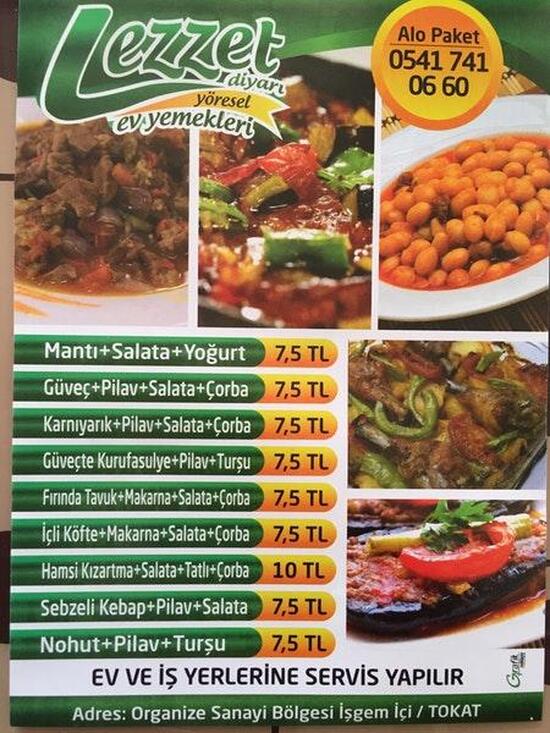 Menu at Lezzet Diyarı Yöresel Ev Yemekleri İŞGEM Tokat