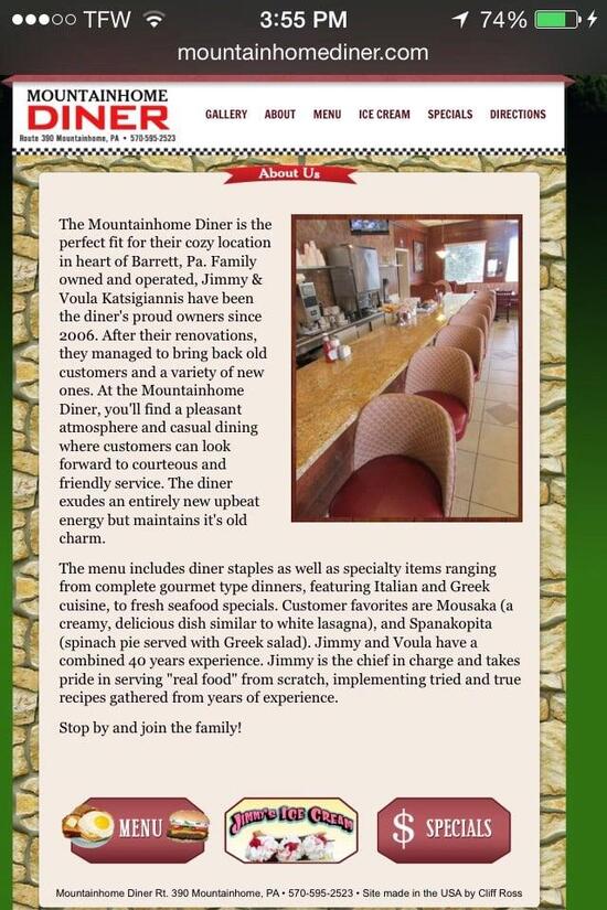 Menu at Jimmy's Ice Cream restaurant, Mountainhome