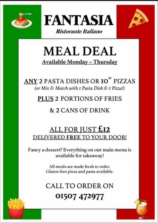 Menu at Fantasia restaurant, Mablethorpe