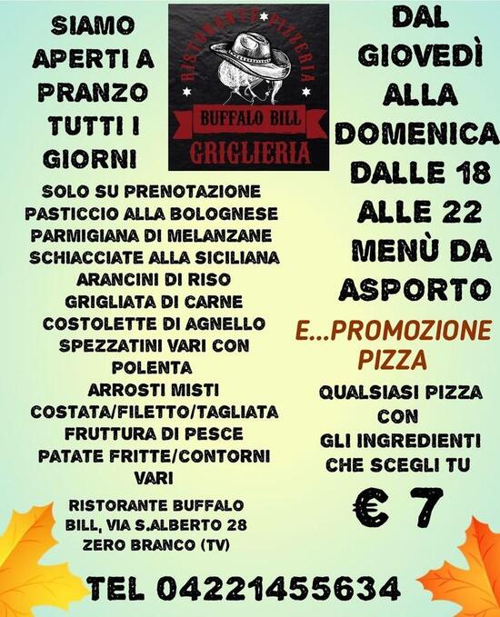 Menu da Buffalo Bill ristorante, Zero Branco