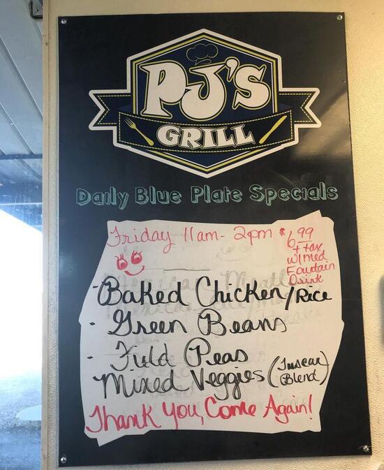 Menu at P.J.'s Grill restaurant, Crowley